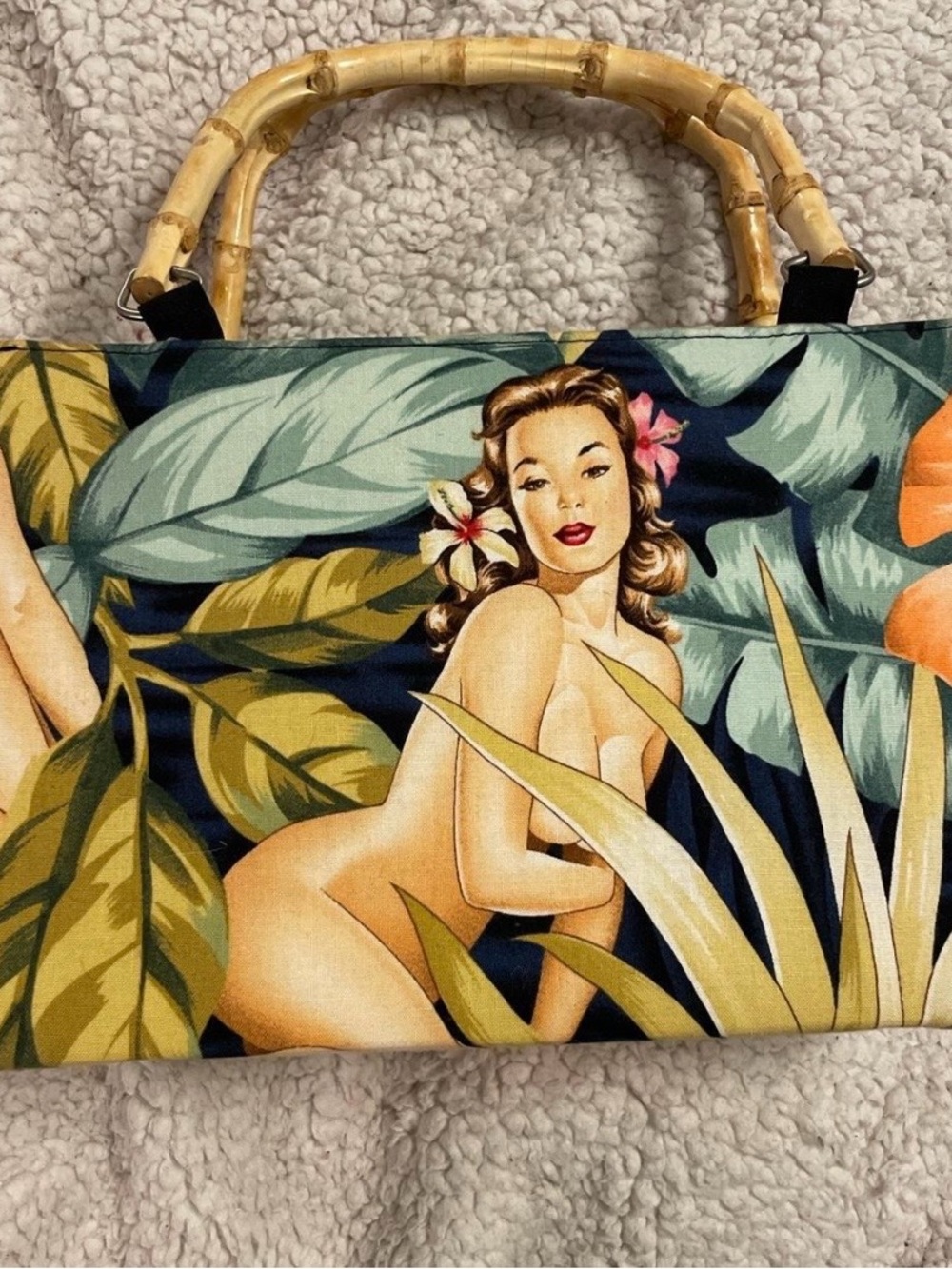 RARE Vintage Pin-Up Purse Bamboo Handles